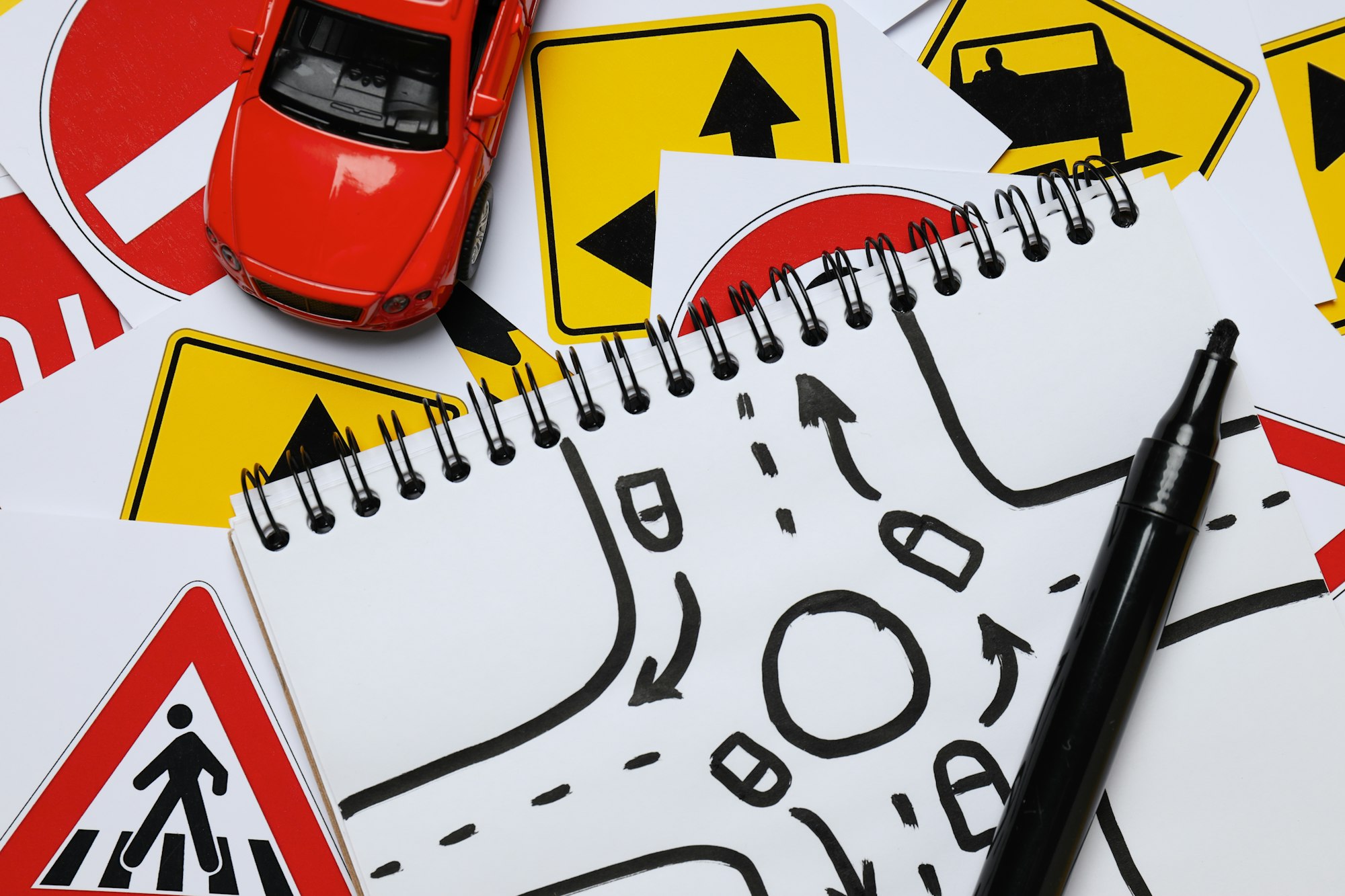 Driving school and driving lessons concept, education concept